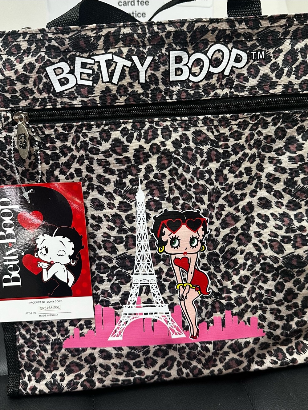 Betty Boop Leopard Print Tote Bag in Pink and Black
